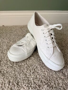 Superga White Embossed Leather Sneakers Size 8.5